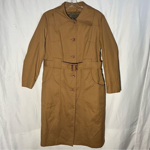 Vintage 70s London Fog Maincoats Camel Canvas Minimalist Classic Trench Coat 10P - Picture 1 of 14